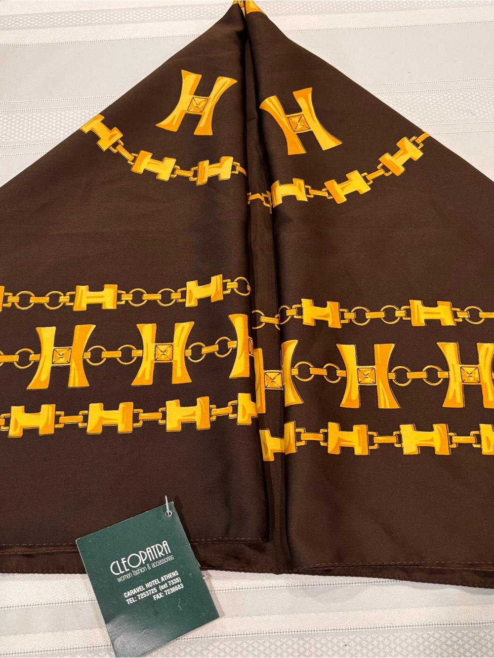 Cleopatra Brown and Gold Chain-Print Scarf